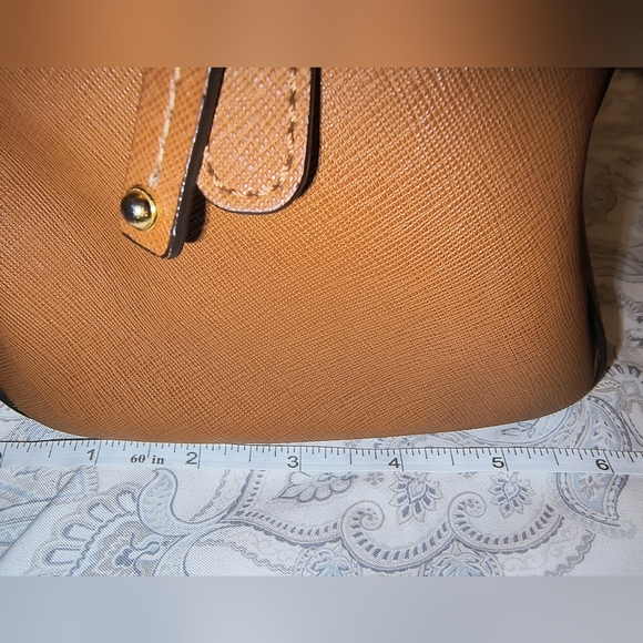 Michael Kors Medium Dome Signature Leather Dome X Crossbody Satchel in Camel - Picture 13 of 15